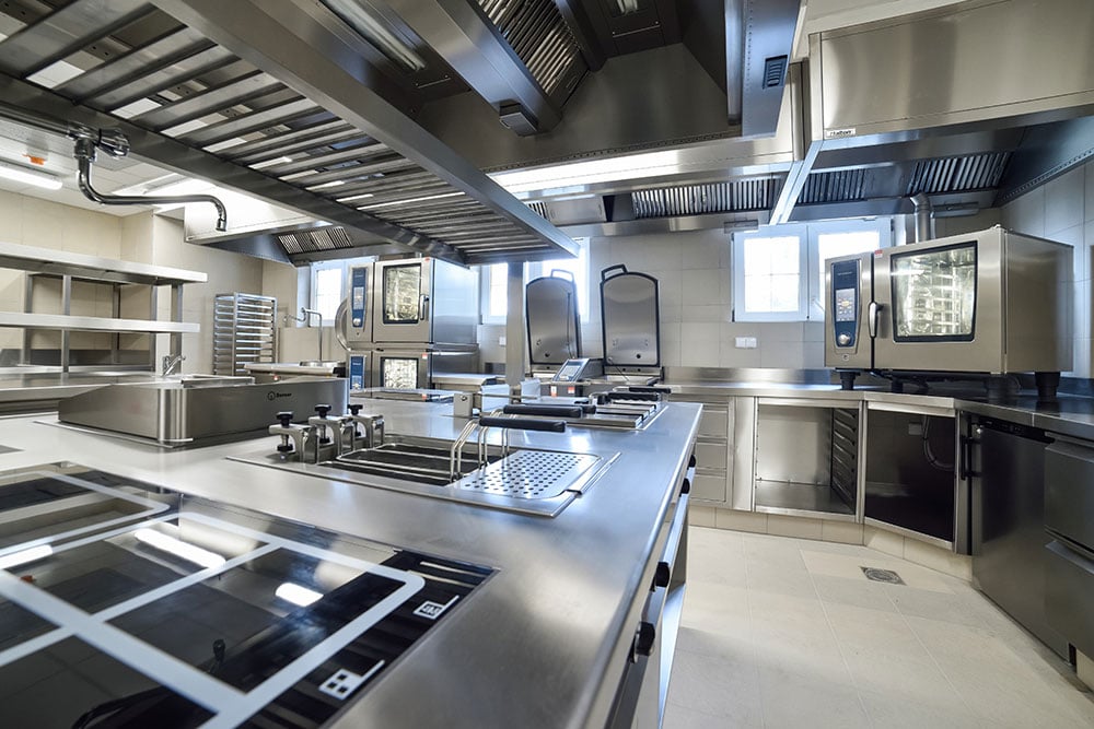 A stainless steel commercial kitchen